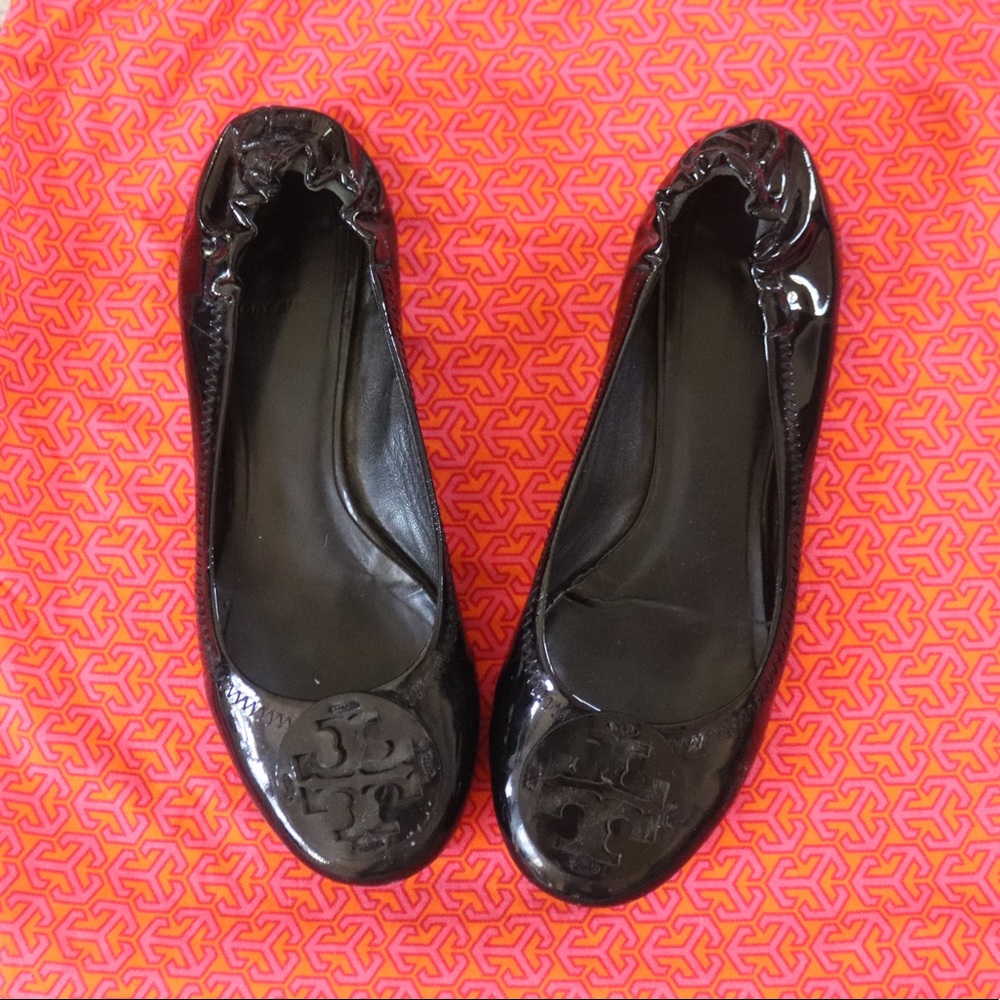Tory Burch Black Patent Leather Reva Flats